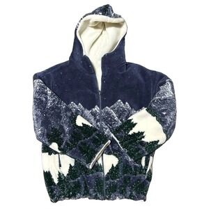 Vintage Denali Scenic Fleece Jacket Reversible Hooded Coat Snow Mountains Coat